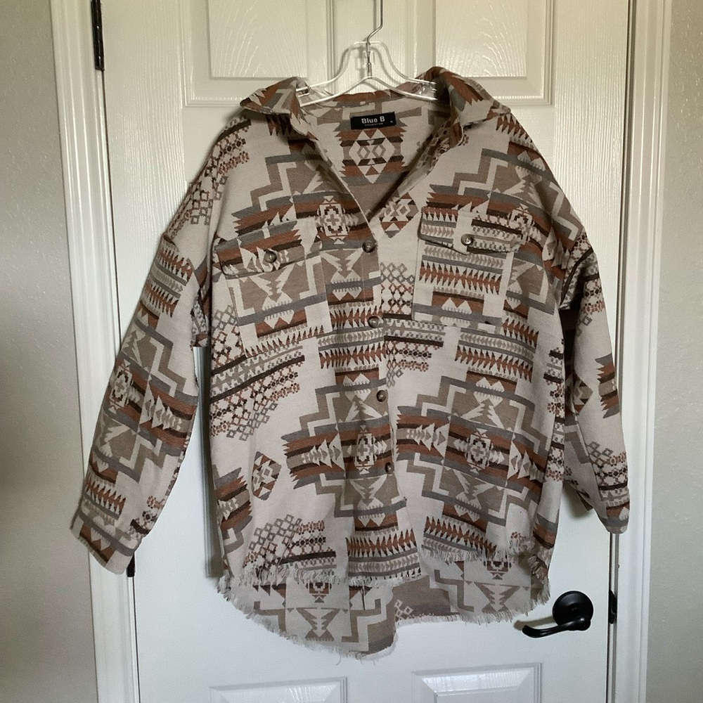 Tribal Print Button-Up Jacket - image 1